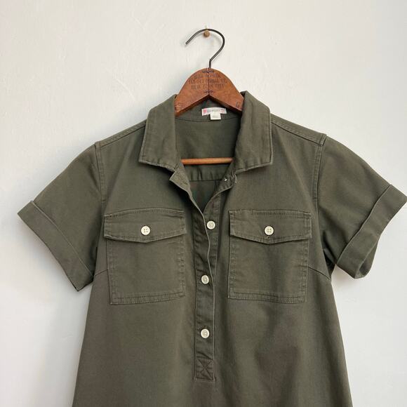 JCrew Crewcuts Kids Girls Short Sleeve Twill Cadet Field Dress in Green 14 - Picture 2 of 11